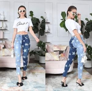 Women's blue jeans double color, with rhinestones, high waist L,M,S